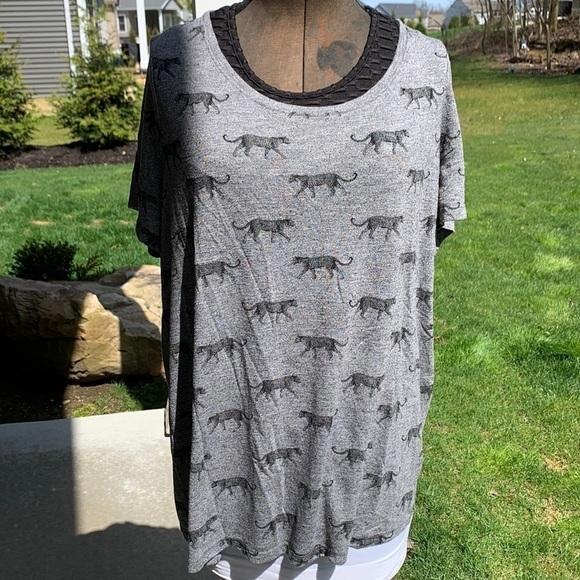 Lane Bryant 18/20 leopard print T-Shirt long line short sleeve heather grey - Picture 1 of 12